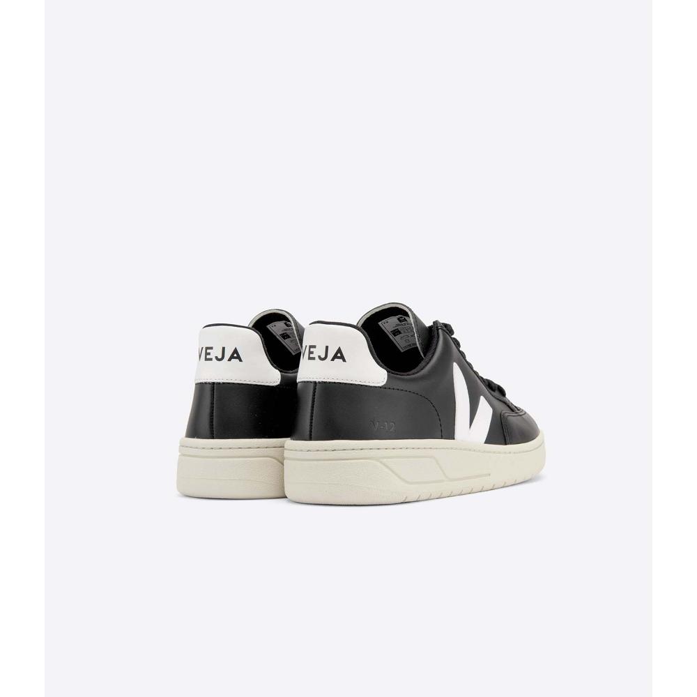 Women's Veja V-12 LEATHER Sneakers Black/White | SG 666VRW